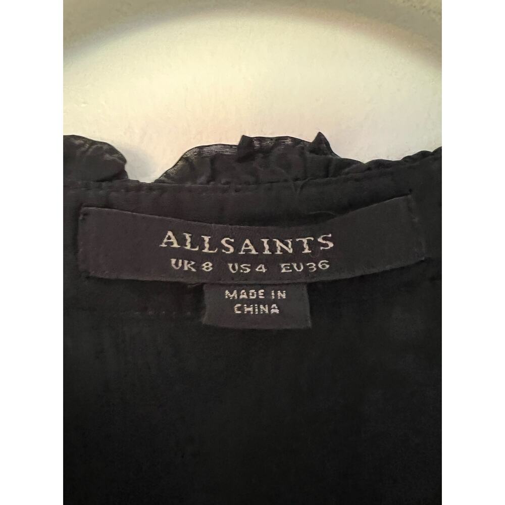 Allsaints Etna Black Silk Blend Short Sleeve Blouse Size 4 - Picture 6 of 9